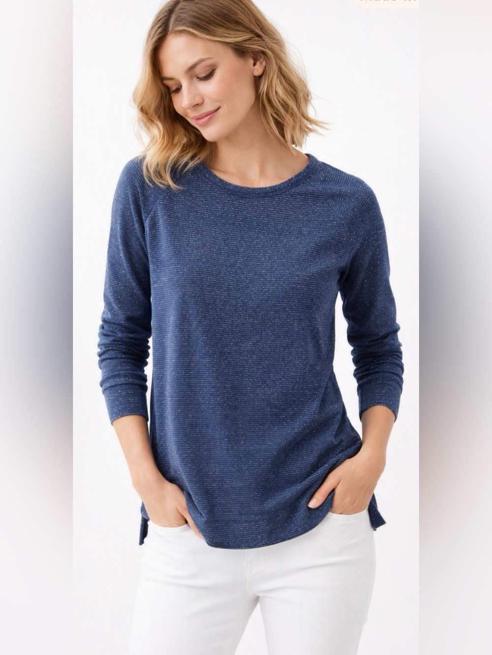 Sonoma Womens Crew Neck Long Sleeve Tee in Dark Blue/Silver Stripe Sz S